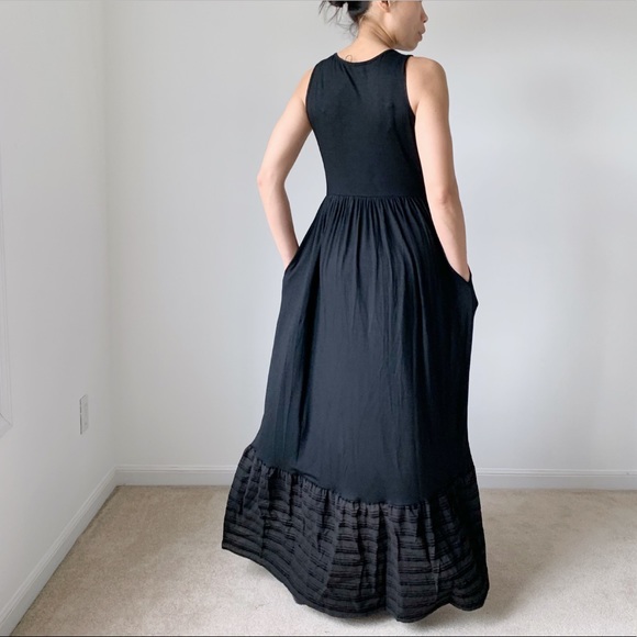 BOHO RUFFLES MAXI DRESS WITH POCKETS - BLACK - Picture 6 of 10